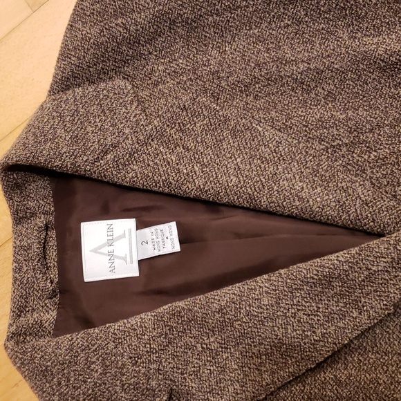ANNE KLEIN brown tan tweed wool blend button front lined blazer EUC - Picture 2 of 5
